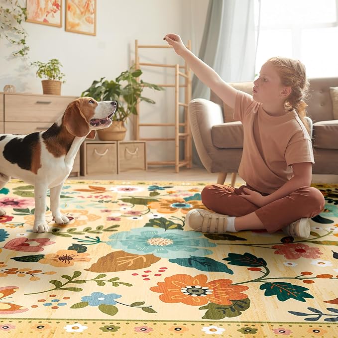 RELEANY Floral 8ft Area Rugs Washable Print Boho Cute Carpet Non Slip Flower - Image 6