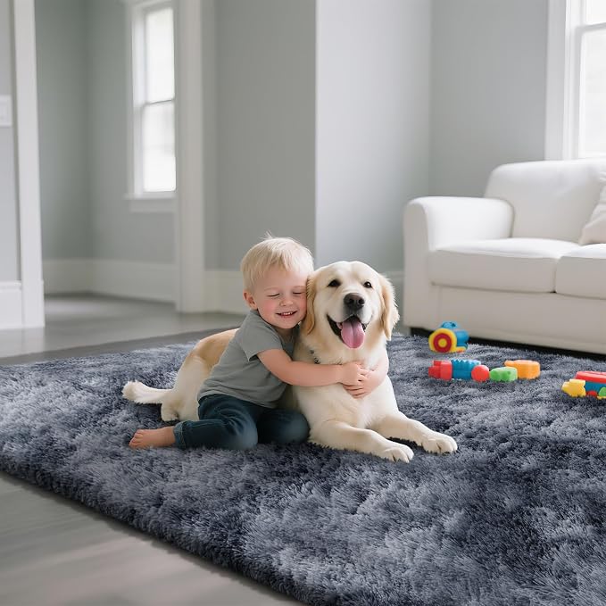 yongyangjuxin Fluffy Rug Shag Area Rug, Mottling Dark Grey 8x10 Area Rugs - Image 5