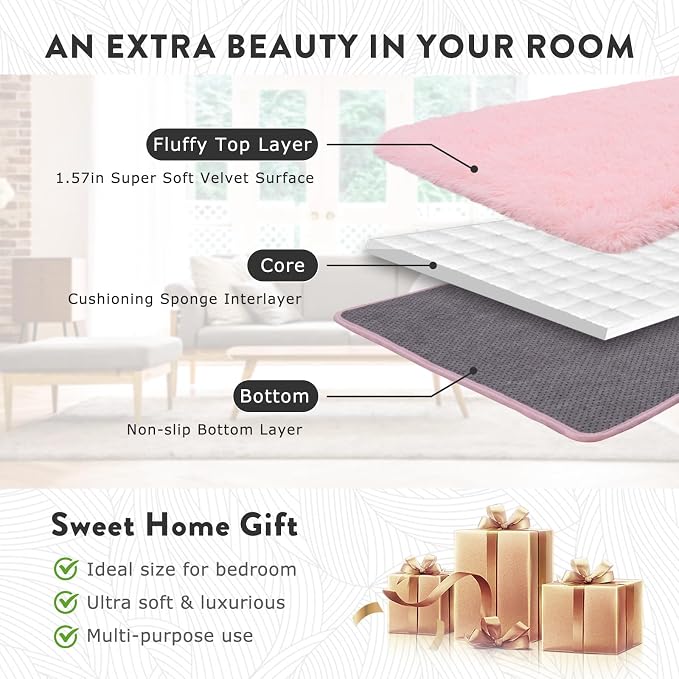 Pink Fluffy Shag Area Rug 8x10 - Image 5