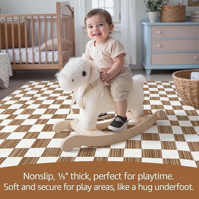 jinchan 4x6 Brown Checkered Area Rugs - Image 4