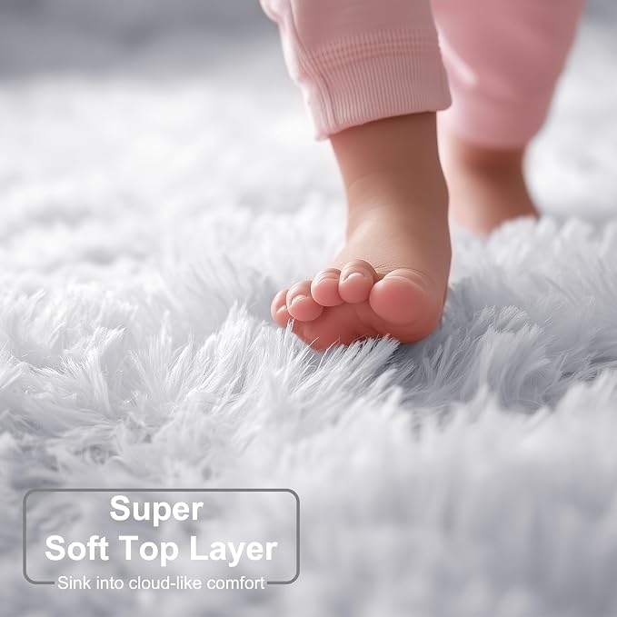 Round Rugs 5Ft White Circle Area Rug, Fluffy Fuzzy Bedroom Carpets - Image 4