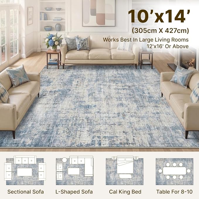 10x14 Area Rugs Washable Living Room Rug-No Slip Soft Carpets Modern Abstract - Image 2