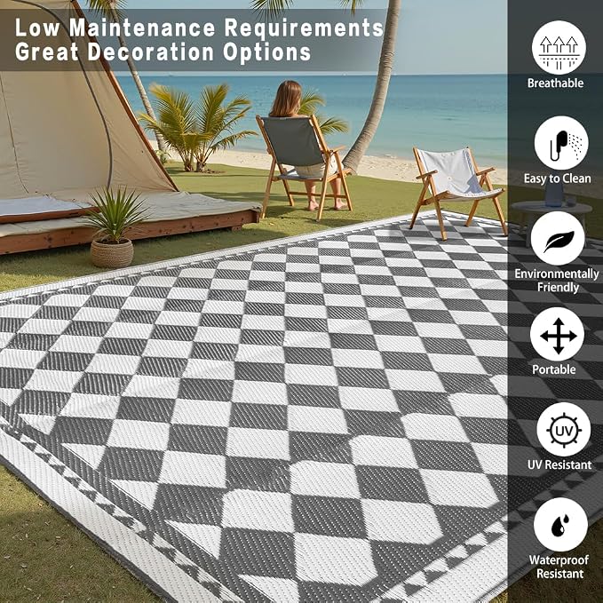 HUGEAR Outdoor Waterproof Rug 8'x10' Plastic Straw Rugs Washable Reversible - Image 3