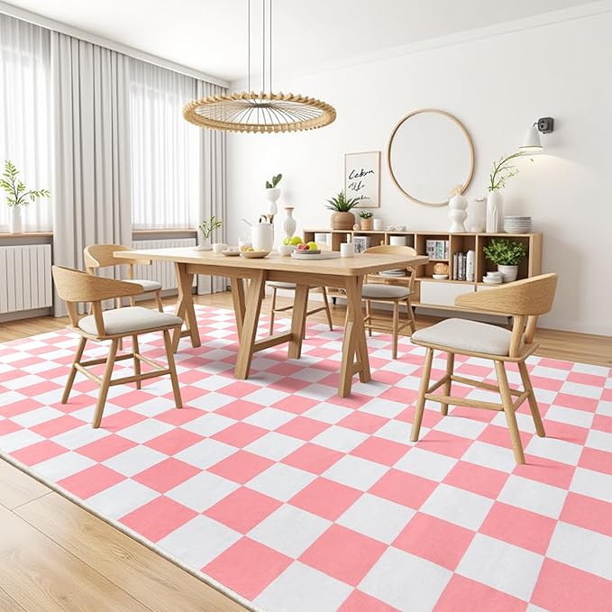 Terrug Pink and White Checkered Rug - Image 2