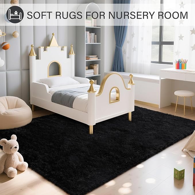 BENRON Fluffy Black Rugs for Living Room Bedroom 4x6, Soft Plush Fuzzy Shaggy - Image 6