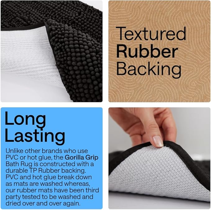 GORILLA GRIP Bath Rug Mat 48x24, Thick Soft Absorbent Chenille, Quick Dry - Image 3