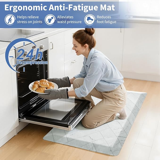 UKISS 9/10 Marble-Pattern Extra Thick Cushioned Kitchen Mat, Non-Slip - Image 4