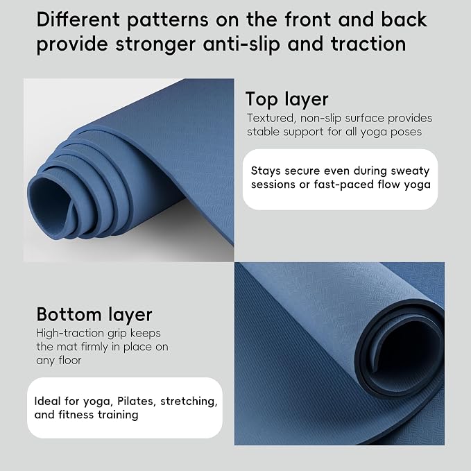 Extra Wide Yoga Mat 72" x 32", 6mm Non Slip TPE Exercise Mat - Image 3