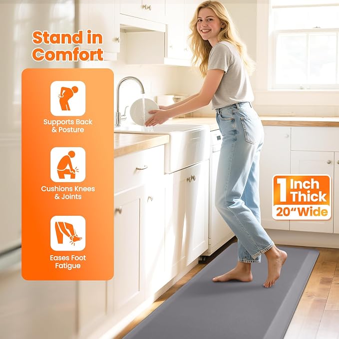 Kitchen Mats for Floor, 1 Inch Extra-Thick Kitchen Rugs, Non-Slip & Waterproof - Image 5