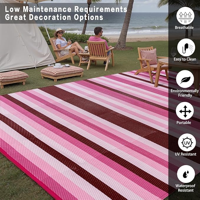 HUGEAR Outdoor Waterproof Rug 6'x9' Plastic Straw Rugs Washable Reversible - Image 3