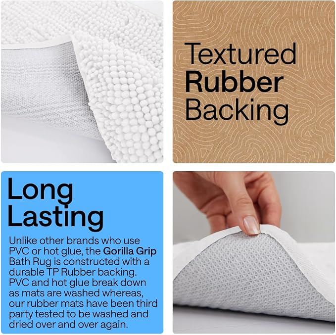 GORILLA GRIP Bath Rug Mat 60x17, Thick Soft Absorbent Chenille, Quick Dry - Image 3