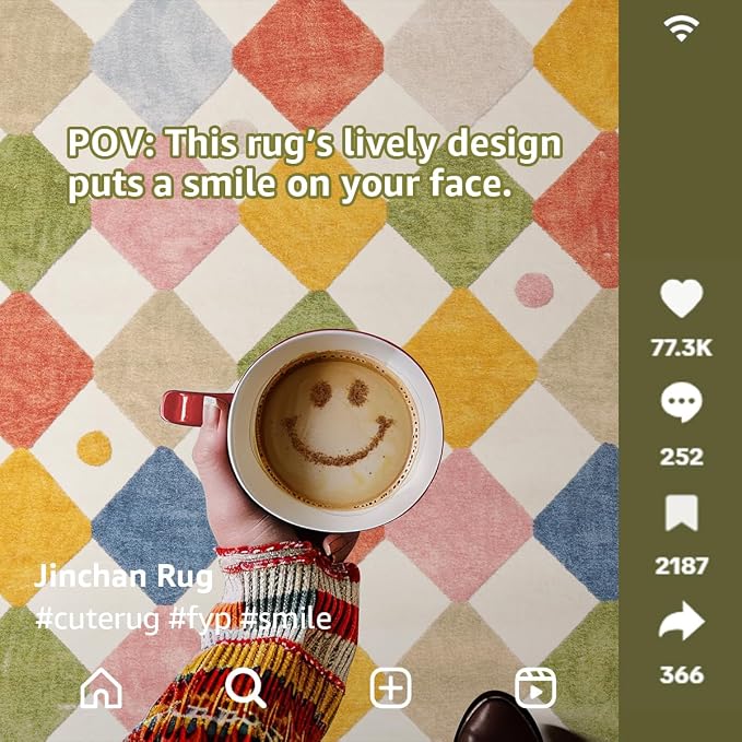 jinchan Macy Area Rug for Kids Room 5'x5' Square Rug Modern Colorful Nursery - Image 2