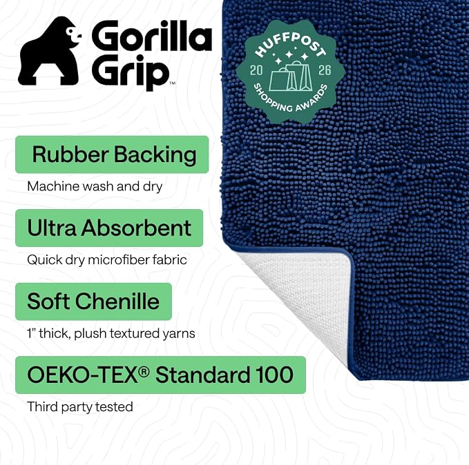 GORILLA GRIP Bath Rug Mat 36x24, Soft Absorbent Chenille, Quick Dry Microfiber - Image 2