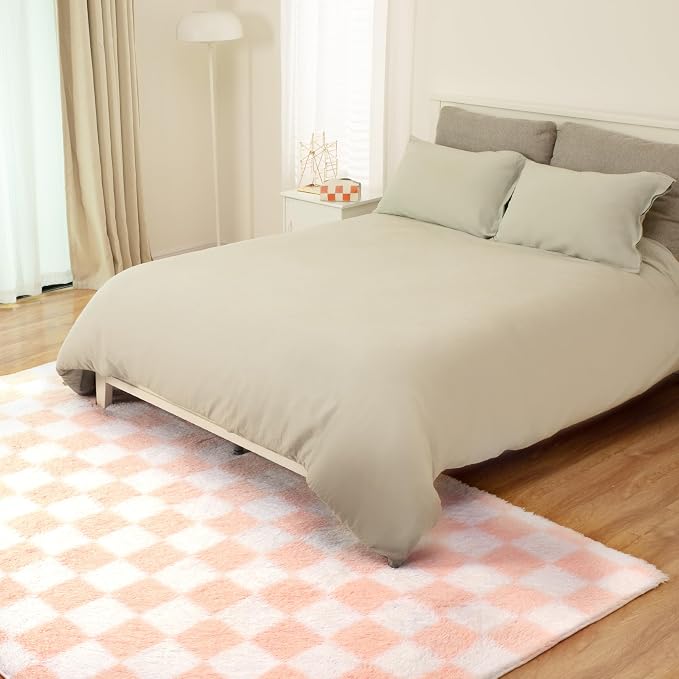 Super Soft Rug for Bedroom, 8x10 Ft Pink and White Area Rug Classic Checkered - Image 8