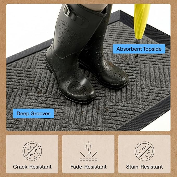 GORILLA GRIP 100% Waterproof All-Season WeatherMAX Doormat US Designed Natural - Image 5