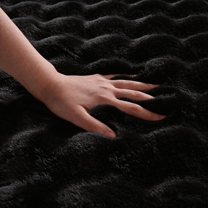 Black Rabbit Plush Rug 6'x9', Fluffy Faux Fur Shaggy Area Rug - Image 5