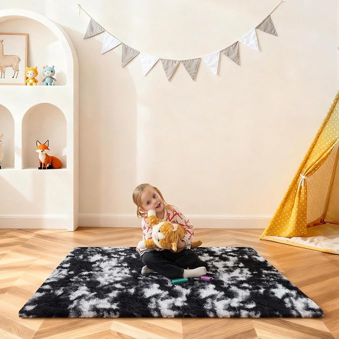 Black and White Rugs for Bedroom, 3x5 Fluffy Area Rugs for Living Room - Image 6