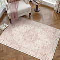 3x4 Washable Neutral Area Rug Pink Vintage Entryway Office Carpet Non-Slip Soft by WondRg