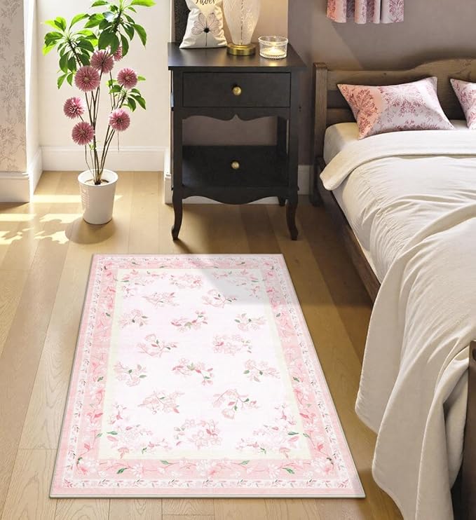 LIVEBOX Floral Pink Washable Entryway Rug, 2x3 Boho Bathroom Rugs Non Slip Soft - Image 3