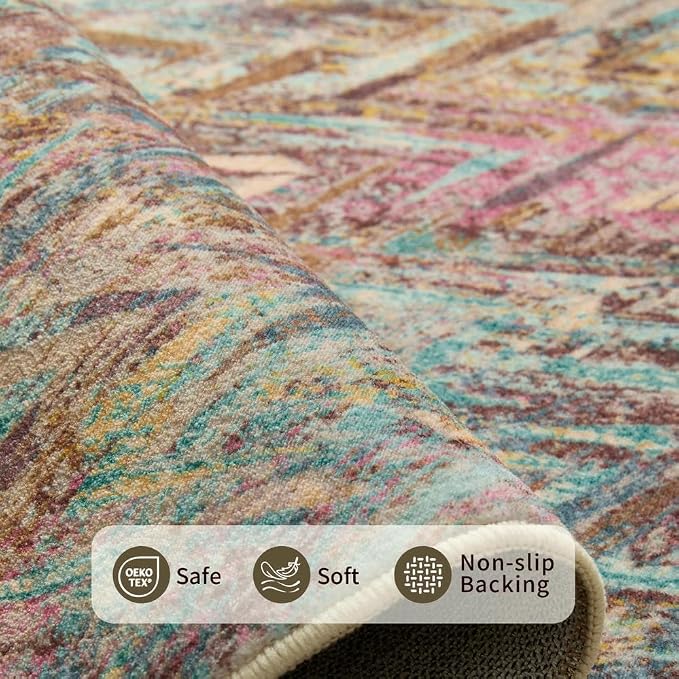 Rugxara Floral Rug for Living Room Bedroom, 4x6 Washable Rug, Vintage Boho Style - Image 4