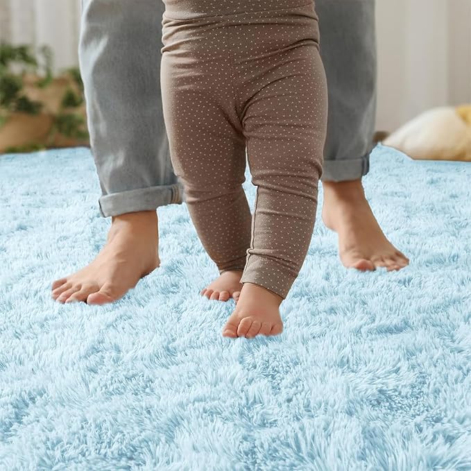 YJ.GWL Area Rugs for Living Room Bedroom, 6x9 Machine Washable Large Light Blue - Image 5