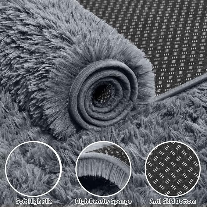 Area Rug for Living Room Bedroom: 5x7 Soft Fluffy Shag Rugs Upgrade Non-Slip - Image 5