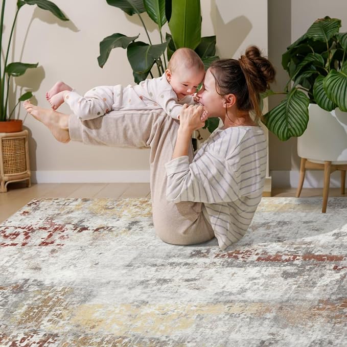 Toneed Abstract Area Rug 5x7 Modern Washable Rug Soft Non Slip Rug Low Pile - Image 4