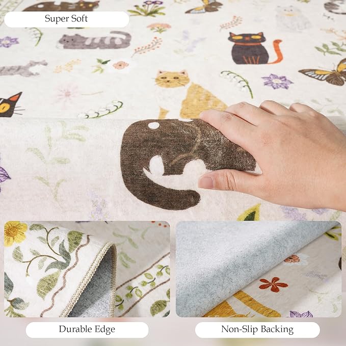 3x7 Washable Rug Runner, Non Slip Low Pile Hallway Cat Runner Rug, Stain - Image 3