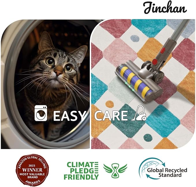 jinchan Macy 4ft Round Rug for Kids Room Modern Colorful Checkered Diamond - Image 7
