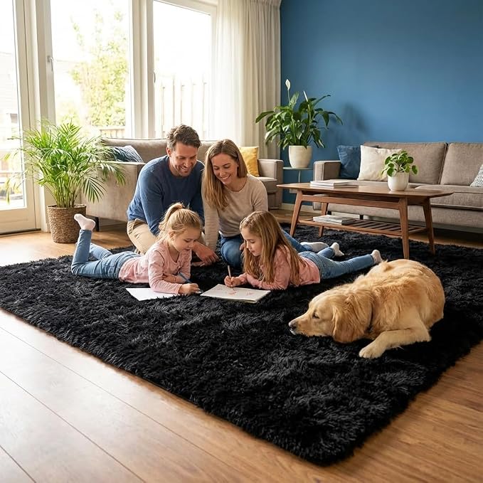 Mugorn Black Rugs for Living Room, 4x6 Feet Large Fluffy Area Rugs for Bedroom - Image 4