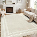 Washable 8x10 Area Rugs for Living Room, Solid Ivory Ultra-Thin Bedroom Rug by LORWER
