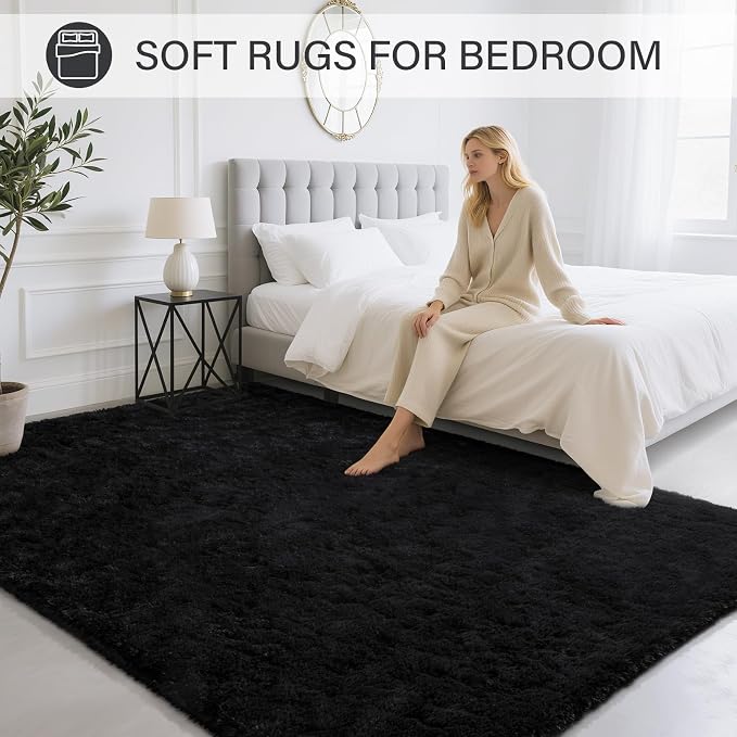 BENRON Fluffy Rugs for Living Room 5x8 Black, Washable Large Area Rugs for - Image 6