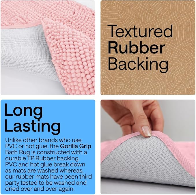GORILLA GRIP Plush Absorbent Shaggy Chenille Bath Rug Mat - Image 4