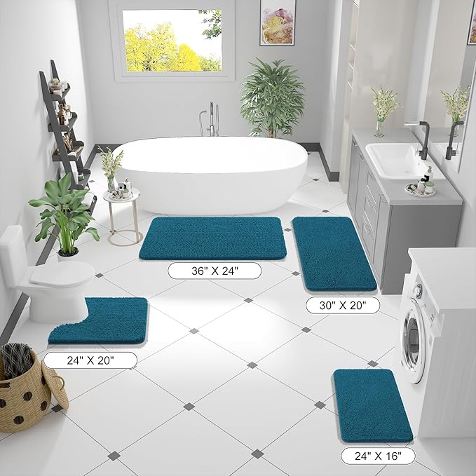 OLANLY Bathroom Runner Rugs 47x24, Soft Absorbent Chenille Bath Rugs, Rubber - Image 2