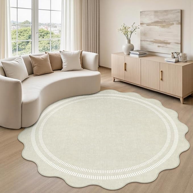 Area Rugs 5ft Living Room Washable Modern Rug, Neutral Beige Soft Non Slip Rugs - Image 2