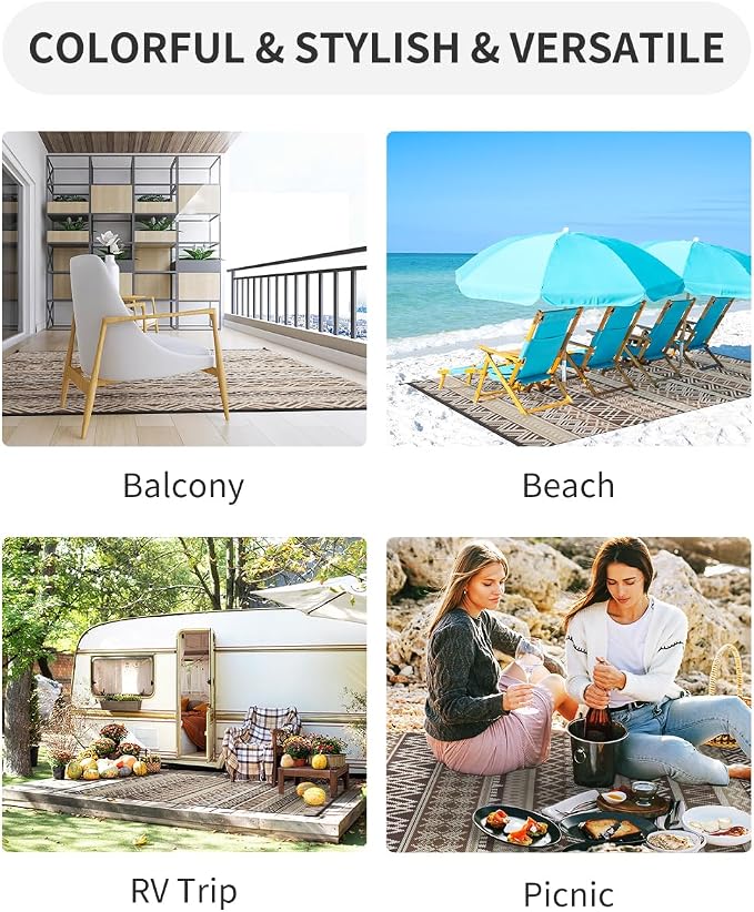 MontVoo Outdoor Rug Carpet Waterproof-Patio Rug Mat 6x9 Reversible RV Outdoor - Image 3