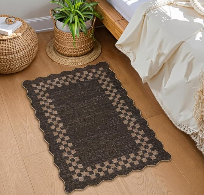 Small Area Rug 2x3 Modern Checkered Entry Rug Solid Color Scalloped Kitchen by GarveeHome