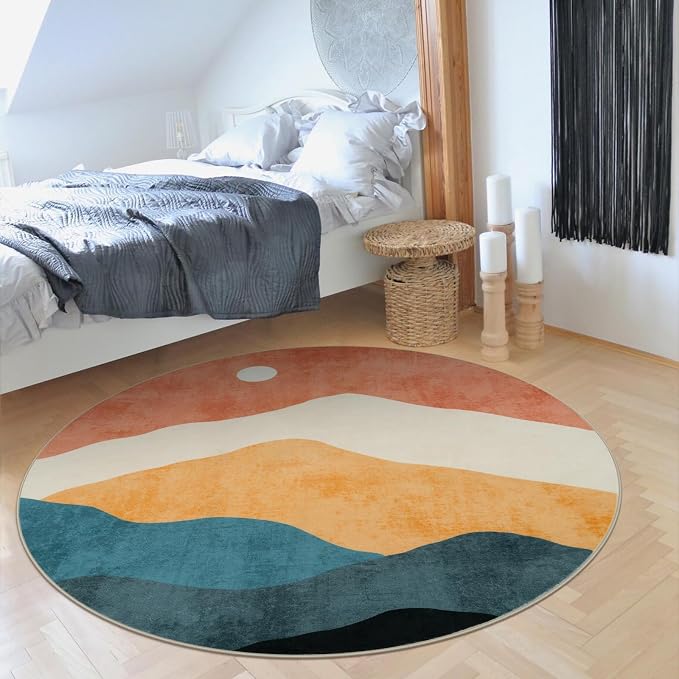 6 ft Abstract Round Rugs for Bedroom, Washable Non-Slip Circle Rug, Soft - Image 6