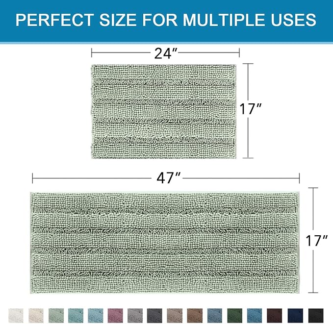 H.VERSAILTEX Bathroom Rugs Bath Mats Sets Super Absorbent Chenille Striped Bath - Image 2