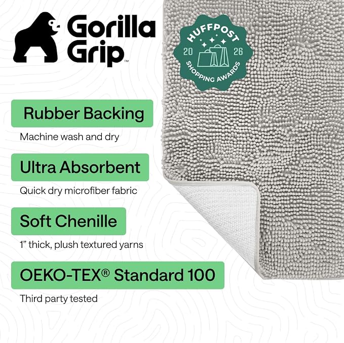 GORILLA GRIP Bath Rug Mat 54x24, Soft Absorbent Chenille, Quick Dry Microfiber - Image 2
