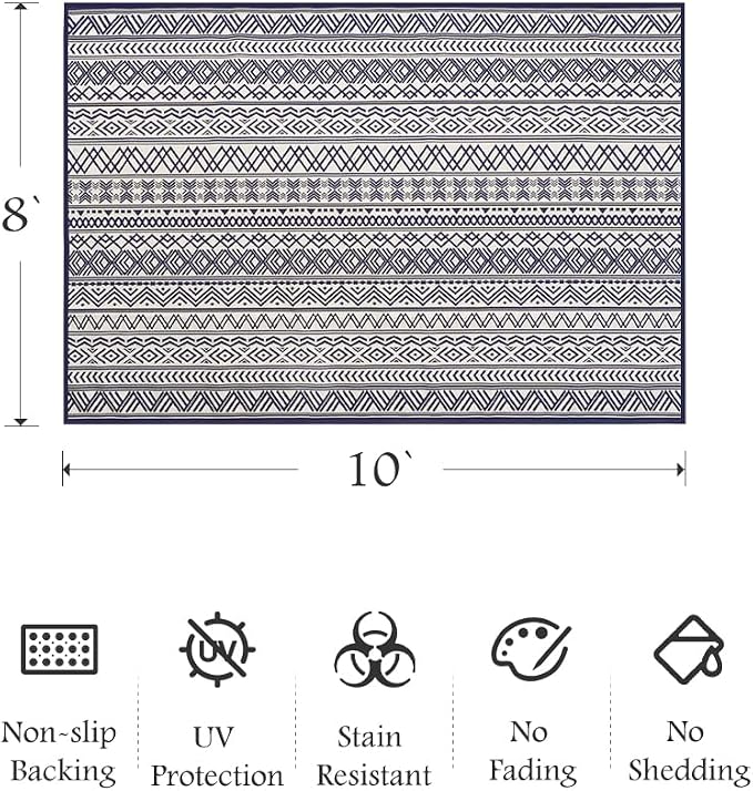 Outdoor Rug Carpet 8x10 ft, Flatweave Textured Outdoor Patio Rug Non Slip - Image 2
