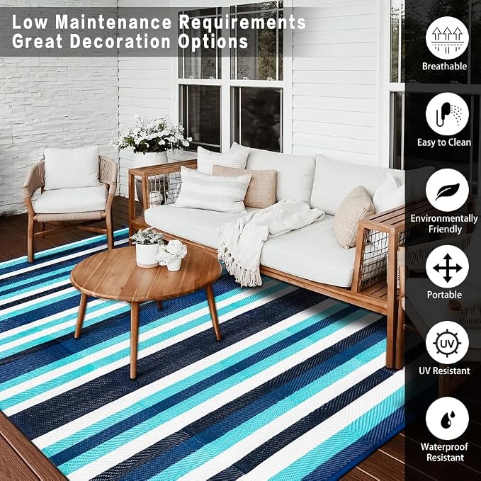 HUGEAR Outdoor Waterproof Rug 6'x9' Plastic Straw Rugs Washable Reversible - Image 3