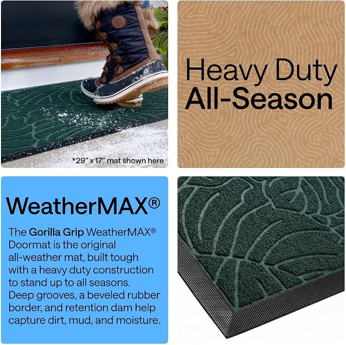 GORILLA GRIP 100% Waterproof All-Season WeatherMAX Doormat, US Designed Natural - Image 4