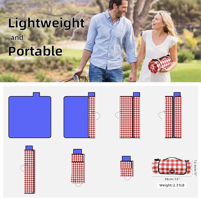 ZAZE Picnic Blanket Extra Large Waterproof, Camping on Grass Accessories Couple - Image 5