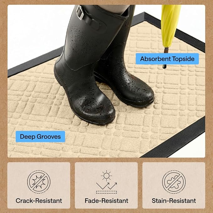 GORILLA GRIP 100% Waterproof All-Season WeatherMAX Doormat US Designed Natural - Image 5