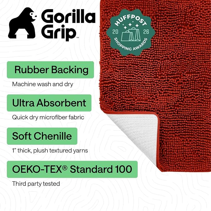 GORILLA GRIP Bath Rug Mat 44x26, Soft Absorbent Chenille, Quick Dry Microfiber - Image 2