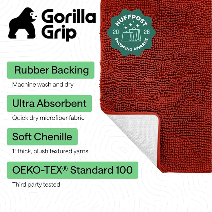 GORILLA GRIP Bath Rug Mat 60x24, Thick Soft Absorbent Chenille, Quick Dry - Image 2