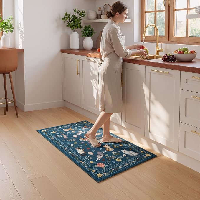 Unirea 2x3 Small Dark Blue Washable Cat Area Rug, Door Mat Indoor Entrance Rug - Image 6