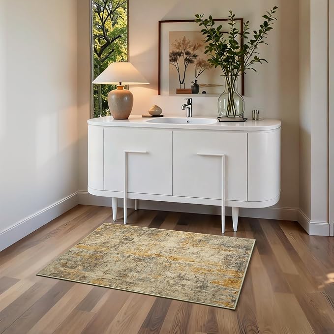 Entrance Rugs Indoor 2x3 Beige Entry Rug Washable Abstract Small Area Rug - Image 2