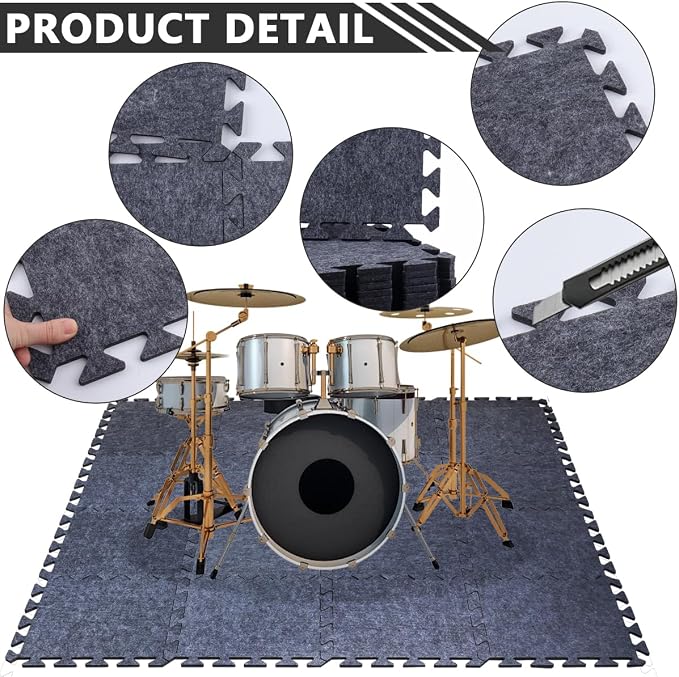 16 Pieces Thick Sound Absorbing Interlocking Floor Mats, High Density Piano - Image 4